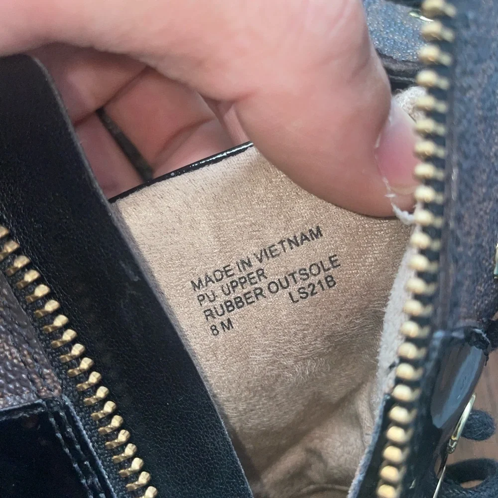 combat boots lace up monogram boots Michael Kors boots chunky boot Glossy black